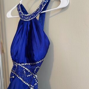 Vintage Morgan & Co Royal Blue Beaded Halter Prom Homecoming Dress Size 7/8